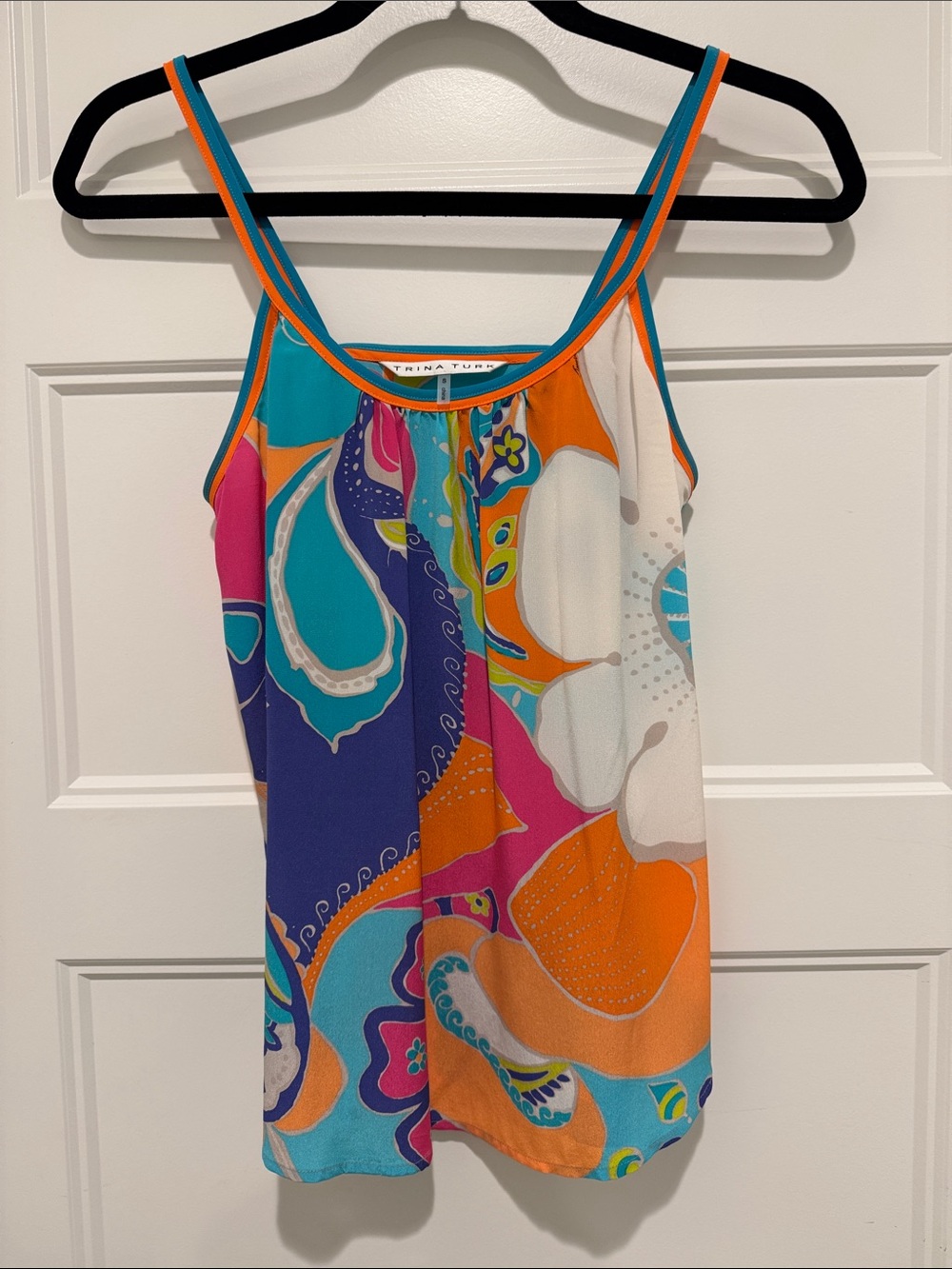 Trina Turk Tropical Print Spaghetti Strap Silk Tank - Multicolor